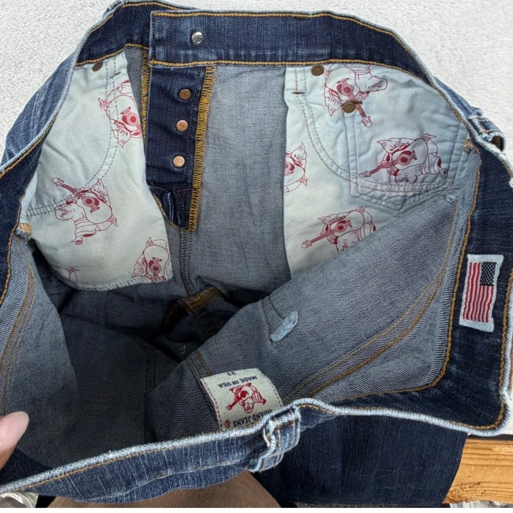 True Religion Rocco Slim Jeans Mens 33x34.5  Dark Wash Denim Stretch Made in USA